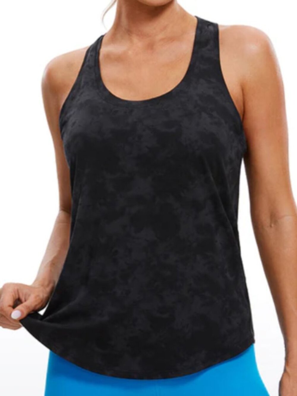 CRZ Yoga Pima Cotton Hip Length Racerback Tank Tie Dye Smoke Ink XL 1XL Fitness